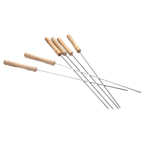 Hojo BBQ Skewers Stainless Steel Stick with Wooden Handle for Outdoor Camping Picnic Kitchen Cooking Barbecue Grill Needle Pack of 6