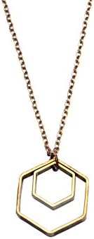 Freena Design Women's Double Hexagon Necklace, 18” or Choker Leather Cord Honeycomb Geometric Minimal