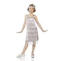 Karnival Costumes Flapper Costume Girls, 20s Dress with Headband, Kids 7-8 Years, Silver, Large