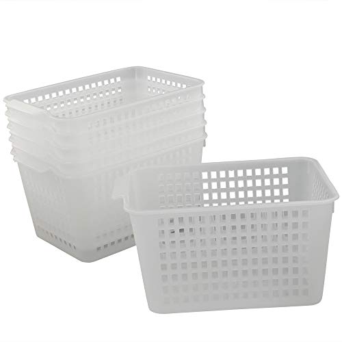 Qsbon Clear Plastic Storage Bins/Basket Organizer for Home Bathroom Kitchen, 6-Pack