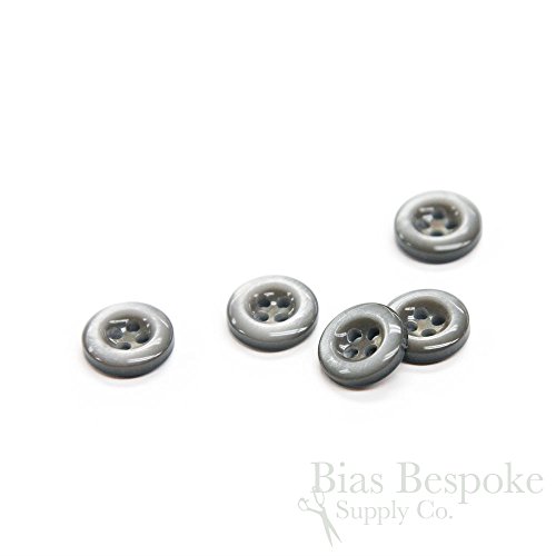 Set of 12 Luminous Rounded Gray 4-Hole Shirt Buttons, Made in Italy