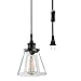 GLOBE Electric 65580 1-Light Plug-in Pendant, Matte Black, Clear Glass Shade, E26 Base Socket, Kitchen Island, Café, Decorative, Ceiling Hanging Light Fixture, Modern, Vintage, Bulb Not Included