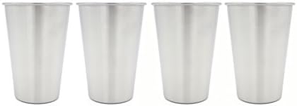 PSF Brands - 16 Oz. Stainless Steel Pint Cups for Camping - Outdoors, Kitchen, Kids - Cup Set of 4