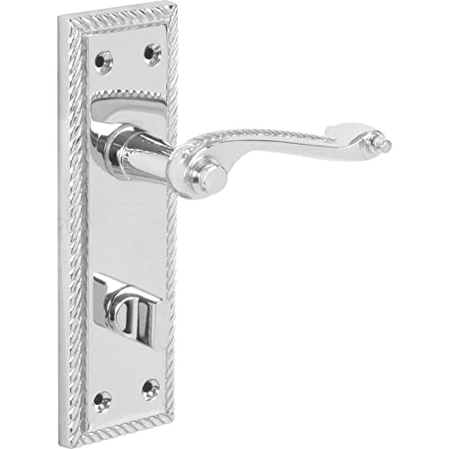 Designer Levers - Georgian Roped Design Lever Door Handles - Polished Chrome- 1 Pair - Bathroom Locking Door Handle - with Thumbturn