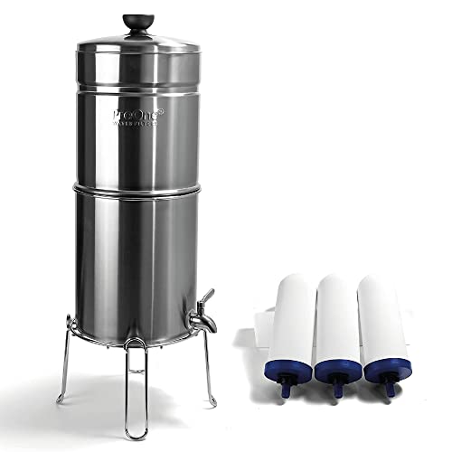 ProOne Big+ StainlessSteel Gravity Water Filter System, 3Gallon Water Capacity, Countertop