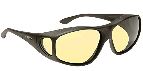 Haven Designer Fitover Sunglasses Tapered Square Night Driver in Black & Night Driver Yellow Lens (LARGE)