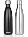 Modern Innovations 17 Ounce Stainless Steel Water Bottles, Vacuum Insulated Double Walled Leak Proof Sports Water Bottle, 2 Pack, Black and Chrome