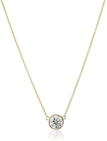 Amazon Essentials14k Gold Bezel Set Solitaire Adjustable Pendant Necklace, 16" + 2" Extender (previously Amazon Collection)