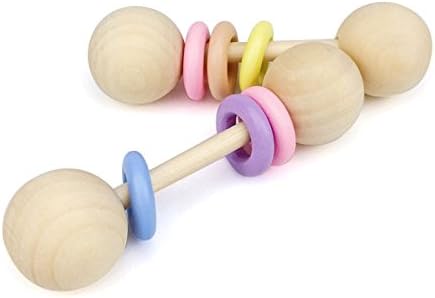 Wooden Baby Rattle, Colorful Organic Chew Teether, Natural Toy for Babies Gift, Montessori Rattle - 2 Pack