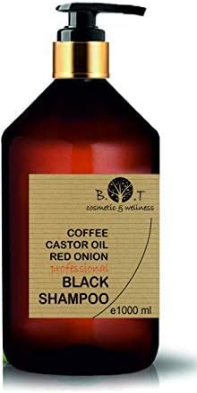 Black Shampoo Hair, Beard, Unisex- Castor Oil, Red Onion, and Caffeine Professional Shampoo, Anti-Dandruff, Anti-Hair Loss