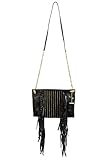 Jimmy Choo Leather Black Metal Beads Fringes Decorated Women's Shoulder Bag