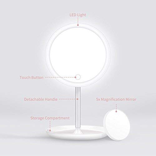 ELEHOT Makeup Mirror 5X Magnifying Lighted Desktop Vanity Mirror Adjustable Height Cosmetic Magnification with Lights Wireless Tabletop Mirror Rotates 360° - Thumbnail 5