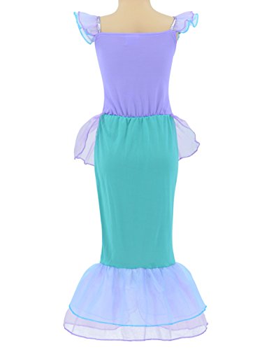 Little Mermaid Princess Ariel Costume for Girls Dress Up Party with Crown Mace (L,120cm)