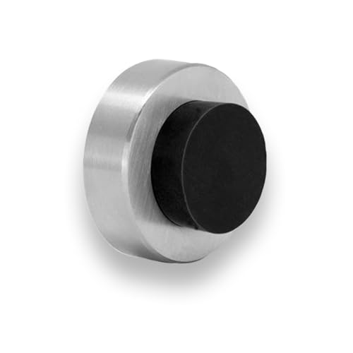 Door Handle Wall Bumper, Adhesive, Matt Stainless Steel, Black Rubber 35mmx 18mm, I-254/35-AM — image 1
