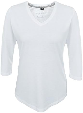 Wild South Womens Bamboo Cotton 3/4 Sleeve Vee Neck Tee (12, White)