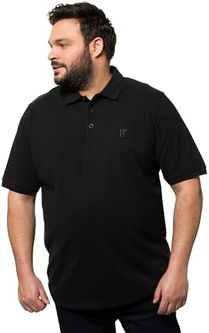 JP 1880 Men's Big Tall Preppy Pique Polo Tee Black XXX-Large
