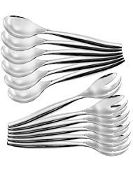 ChefCity Set of 12 - Heavy Duty Disposable Plastic Serving Utensils, Six Large 10" Spoons, Six Large 10" Forks, Silver