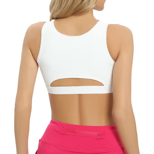 PUSH UP SPORTS BRA FOR WOMEN PADDED SEXY HOLLOW YOGA BRA CUT OUT WORKOUT CROP TOP MEDIUM SUPPORT(WHITE, XXL)