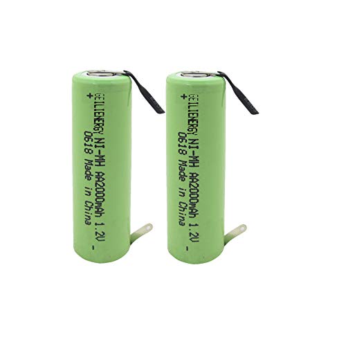 GEILIENERGY 2000mAh NiMH Rechargeable AA Battery Flat Top with Tabs for Shavers, Trimmers, Razors (Pack Of 2)