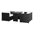 HEATAPPLY Outdoor Furniture Set, 3 Piece Garden Lounge Set with Cushions Poly Rattan Black
