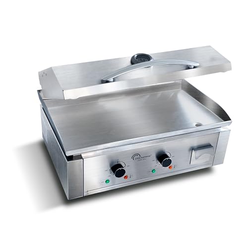 LITTLE BALANCE 8473 Aquitaine Pro Plus, Professional Electric Plancha, 2 Cooking Zones, Lid, 3500 W, Made in France, All Stainless Steel