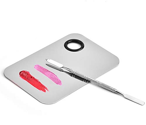 Professional Pro Stainless Steel Makeup Palette Cosmetic Palette with Spatula Tool Makeup Art Tool For Nail Art Eye Shadow Eyelash Makeup Professional Pigment Blending（6''x4'' Sliver） - Thumbnail 4