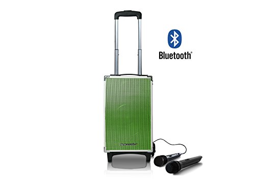 Pure Acoustics Portable Bluetooth Speaker Wireless PA System - Includes Wireless Mic Party Karaoke Machine Sound System with Telescoping Handle & Wheels Audio - MCP-100 Extreme Green Grille - Thumbnail 7