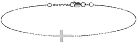 14K Gold Sideways Cross Adjustable Bracelet 7"-7.5" (white-gold)
