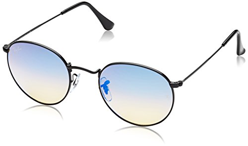 Ray-Ban ROUND METAL - SHINY BLACK Frame MIRROR GRADIENT BLUE Lenses 50mm Non-Polarized