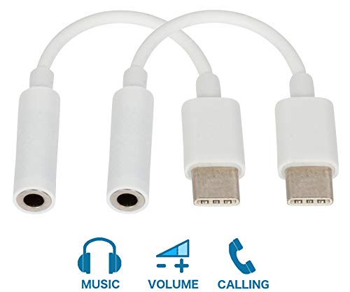 Pixel 2 USB-C to 3.5mm Audio Headphone Jack Adapter Cable (2 Pack), Supports Calling (Double White)