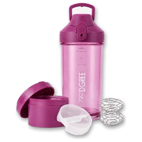 720°DGREE Protein Shaker mit Pulverfach 550ml “uberShaker“ – Auslaufsicher, BPA-Frei, Skala, Spiralmixer für cremige Shakes - Premium Eiweißshaker, Sc