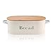 SveBake Bread Box for Kitchen Counter Vintage & Retro Metal Bread Bin with Bamboo Lid and Handle, Cream (Included a Free PDF Baking E-BOOK)
