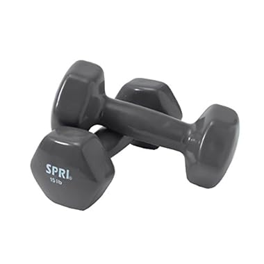 SPRI Dumbbells Deluxe Vinyl Coated Hand Weights All-Purpose Color Coded Dumbbell for Strength Training (Set of 2) (Available in 1-10 Pounds, 12, 15, 18 & 20 Pounds)