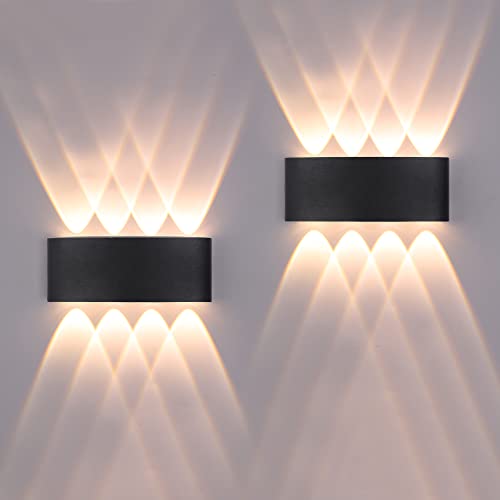 FUPE 2 Pack Outdoor/Indoor LED Outdoor Wall Lights 16W 1600lm IP65 Waterproof Modern Aluminium Up and Down Light Spot Light Wall Lamp (Black 3000K Warm Light)