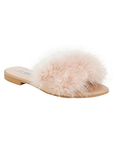 Cape Robbin Sandals-1 Women Flip Flop Fur Slide Slip On Flats Sandals Shoes Slippers Mule,Nude,8