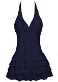 COCOPEAR Women's Cover Up One Piece Swimsuits V-Neck Push Up Skirted Swimdress(FBA)