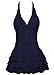 women's one piece swimdress retro bathing suits with skirt tummy control swimsuits one piece push up swimwear, X-Large / 10-12, DarkBlue