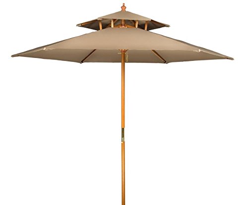 8' Wood 2 Tier Pagoda Style Patio Umbrella by Trademark Innovations (Tan)