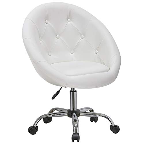Duhome Home Office Chair Task Computer Chair with Wheels Swivel Height Adjustable Working Stool (White)