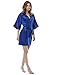 Sunnyhu Silk Kimono Robes for Women, Short, Sexy Satin, Waist Tie with Sleeves(M, Sapphire)