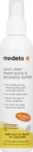 MEDELA QUICK CLEAN BREAST PUMP AND ACCESSORY SANITIZER SPRAY SAFE NO RINSE BREASTPUMP STERILIZER ELIMINATES 99.9 OF COMMON BACTERIA AND GERMS 8 FLUID OUNCES, CLEAR