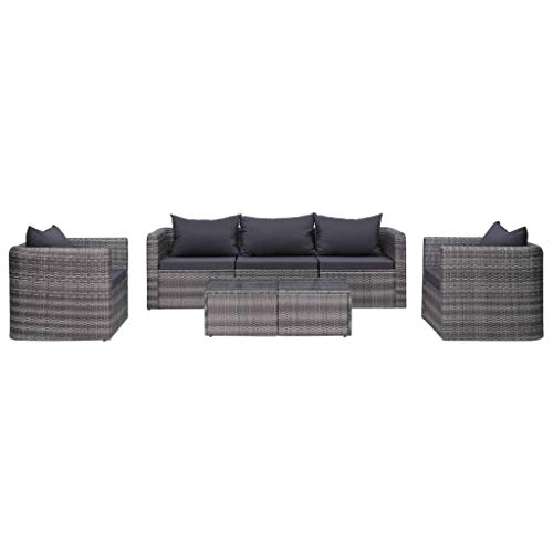 vidaXL Garten Sofagarnitur mit Polstern Kissen 6-TLG. Gartensofa Gartenmöbel Lounge Set Gartenset Sitzgruppe Sitzgarnitur Gartengarnitur Poly Rattan Grau