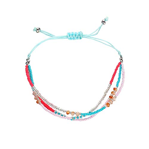 Sinfu Women's Summer Personality Bohemian Hand-Knitted Adjustable Hand Strap Multi-Color Beaded Bracelet Anklet Ladies Jewelry Gift (C)