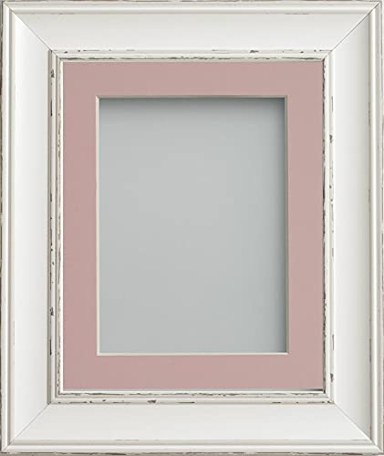 Frame Company Brooke Antique White Photo Frame, Pink Mount, A4 for 9x6 inch, fitted with perspex