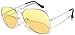 Aviator Style Sunglasses Yellow Gradient Lens Metal Silver Frame UV 400