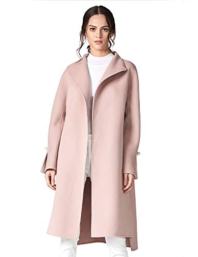 ANNA&CHRIS Women's Long Wool Trench Coat Winter Oversize Handmade Lapel Cardigan Overcoat Pink | Cashmere For Me