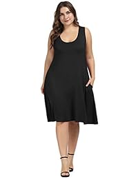 Hanna Nikole - Vestido sin mangas, camiseta sin mangas, talla grande, con bolsillos