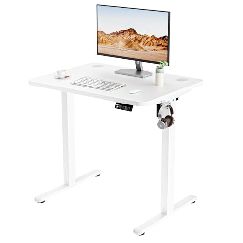 ERGOMAKER Electric Height Adjustable Standing Desk 80x60cm, Sit Stand Desk with Splicing Top for Home Office (White Frame + White Desktop) | Electric Adjustable Standing Desk, Sit to Stand Computer Office Desk with Splice Board, Memory Preset, Lifts 28.7''-46.5"