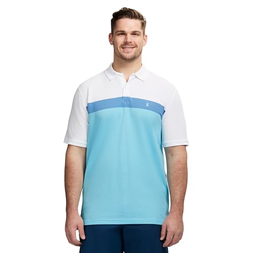 Izod Men's Big and Tall Advantage Performance Short Sleeve Stripe Polo Shirt, B…