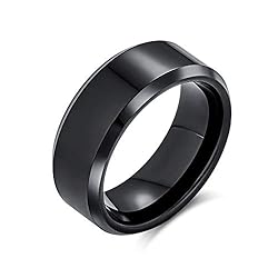 Plain Simple Beveled Edge Black Couples Titanium